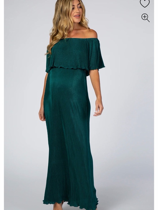 Pinkblush Dresses & Skirts - Pinkblush Forest Green Pleated Ruffle Off Shoulder Maternity Maxi Dress